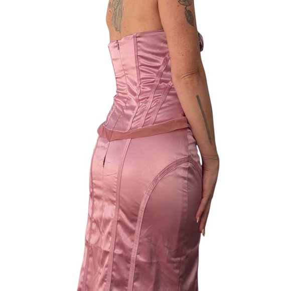 Sue Wong Dresses & Skirts - Vintage Sue Wong Y2K Pink Satin Embellished Corset Dress Faux 2 Piece